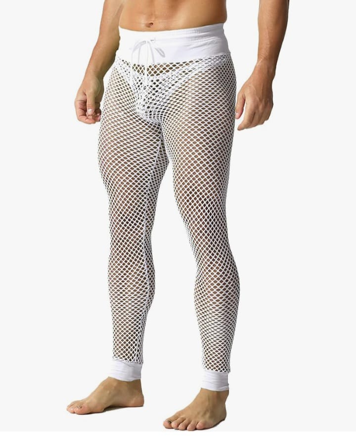 Men's Fishnet Pants Mesh See Through Muscle Leggings